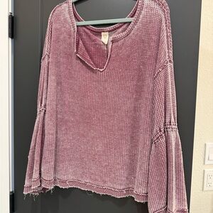 Free People Waffle Knit Bell Sleeve Top
